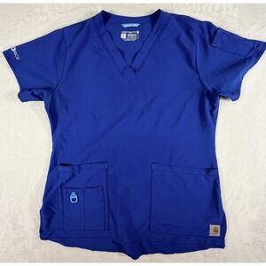 Carhartt Force Scrub Top Women's Sz S Blue V-Neck Medical Nursing C12110